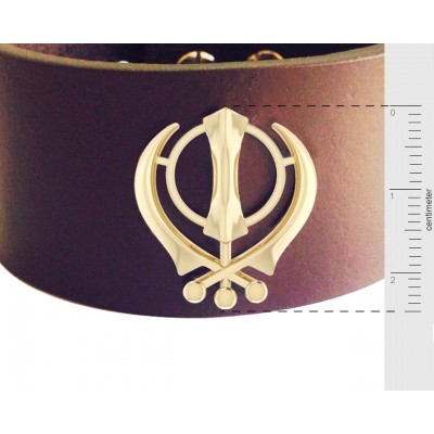 Gold Khanda on wide Leather Band